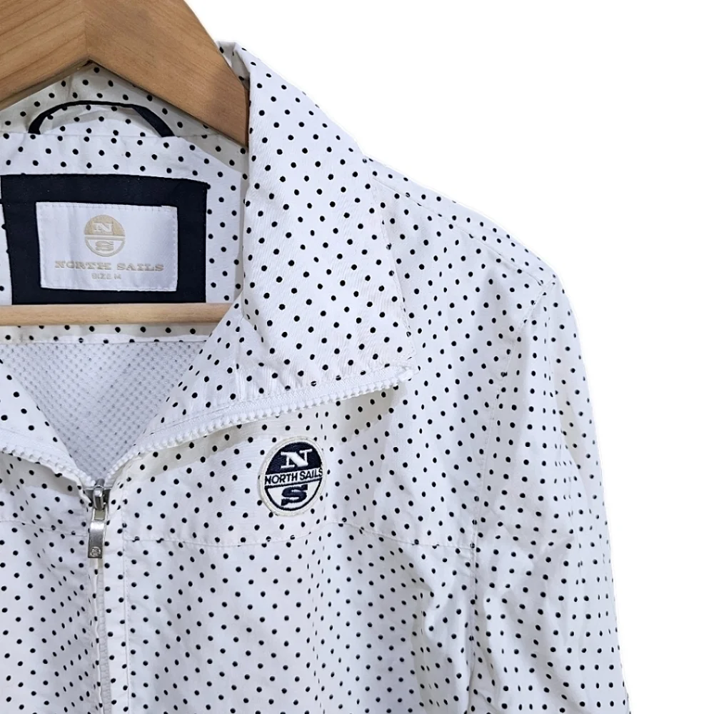 North Sails Zip Front Polka Dot Jacket White Black Size Medium Nautical Sailing